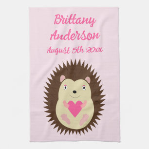 Pretty Pink Baby Girl Hedgehog Custom Tea Towel