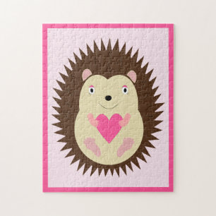 Pretty Pink Baby Girl Hedgehog Jigsaw Puzzle