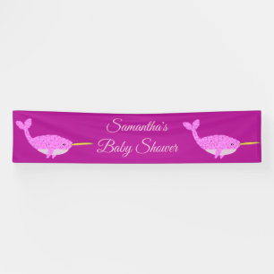 Pretty Pink Baby Girl Narwhal Baby Shower Custom Banner