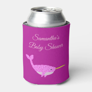 Pretty Pink Baby Girl Narwhal Baby Shower Custom Can Cooler