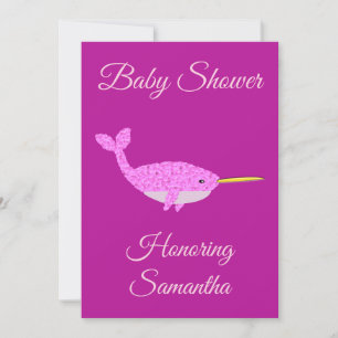 Pretty Pink Baby Girl Narwhal Baby Shower Custom Invitation