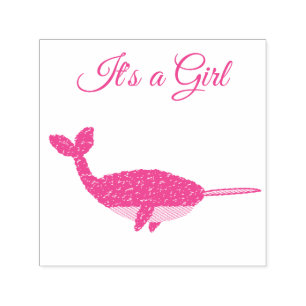 Pretty Pink Baby Girl Narwhal Baby Shower Custom Self-inking Stamp