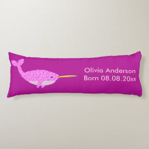 Pretty Pink Baby Girl Narwhal Custom Birth Body Cushion
