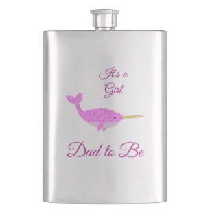 Pretty Pink Baby Girl Narwhal Custom Dad to Be Hip Flask