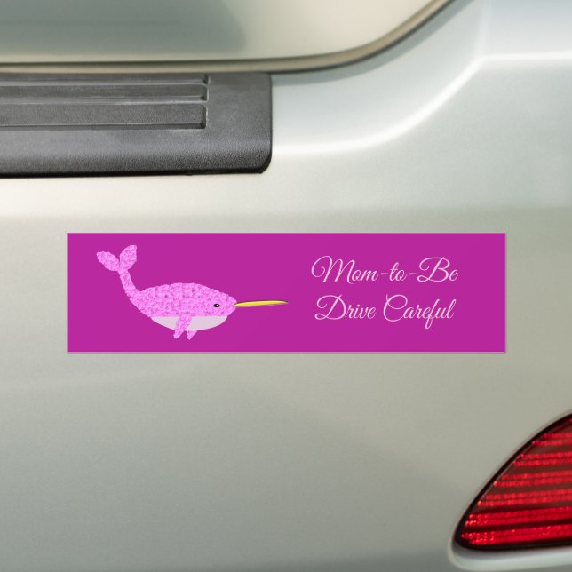 Pretty Pink Baby Girl Narwhal Custom Mom to Be Bumper Sticker (On Car)