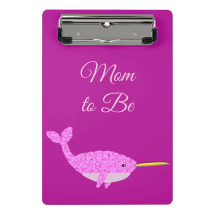 Pretty Pink Baby Girl Narwhal Custom Mum to Be Mini Clipboard