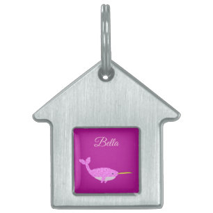 Pretty Pink Baby Girl Narwhal Custom Name Pet ID Tag