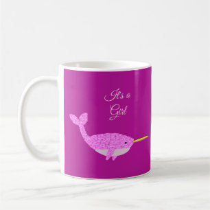 Pretty Pink Baby Girl Narwhal Gender Reveal Custom Coffee Mug