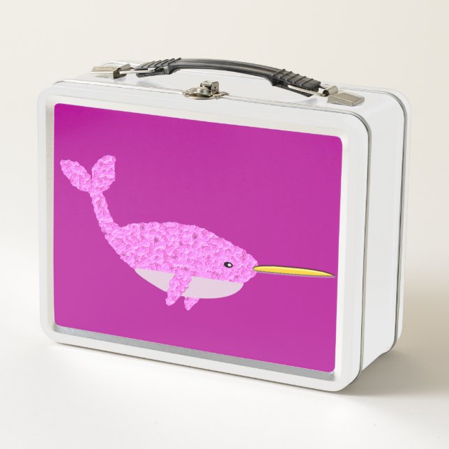 Pretty Pink Baby Girl Narwhal Metal Lunch Box (Front)