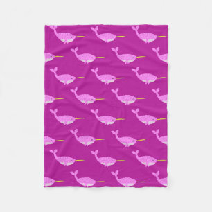 Pretty Pink Baby Girl Narwhal Patterned Fleece Blanket