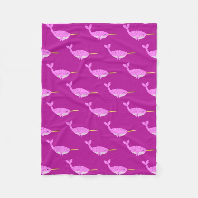 Pretty Pink Baby Girl Narwhal Patterned Fleece Blanket (Front)
