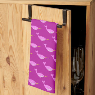 Pretty Pink Baby Girl Narwhal Patterned Tea Towel