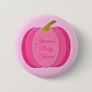 Pretty Pink Baby Girl Pumpkin Custom Baby Shower 6 Cm Round Badge