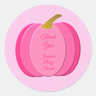 Pretty Pink Baby Girl Pumpkin Custom Baby Shower Classic Round Sticker