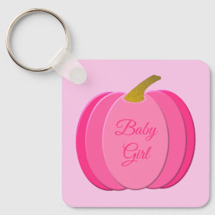 Pretty Pink Baby Girl Pumpkin Custom Baby Shower Key Ring
