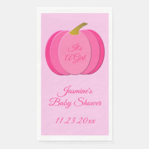 Pretty Pink Baby Girl Pumpkin Custom Baby Shower Napkin