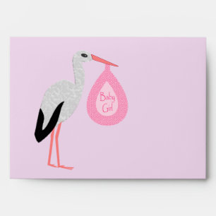 Pretty Pink Baby Girl Stork Envelope