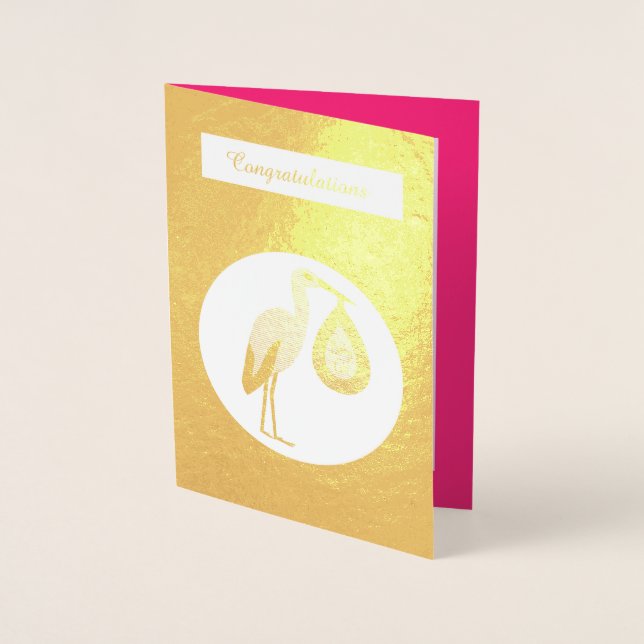 Pretty Pink Baby Girl Stork Foil Card (Front)