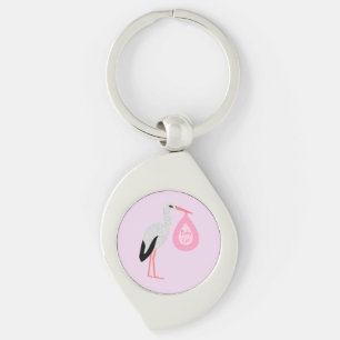 Pretty Pink Baby Girl Stork Key Ring
