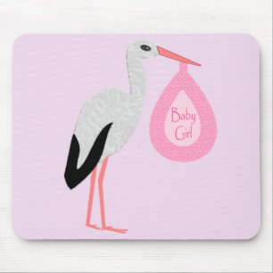 Pretty Pink Baby Girl Stork Mouse Pad