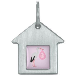 Pretty Pink Baby Girl Stork Pet ID Tag