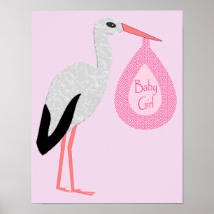 Pretty Pink Baby Girl Stork Poster