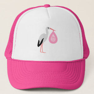 Pretty Pink Baby Girl Stork Trucker Hat