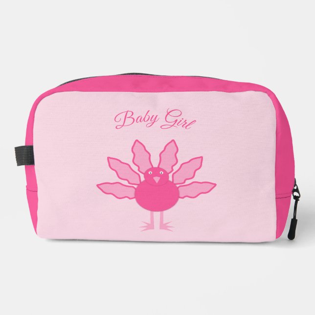 Pretty Pink Baby Girl Thanksgiving Turkey Custom Dopp Kit (Front)