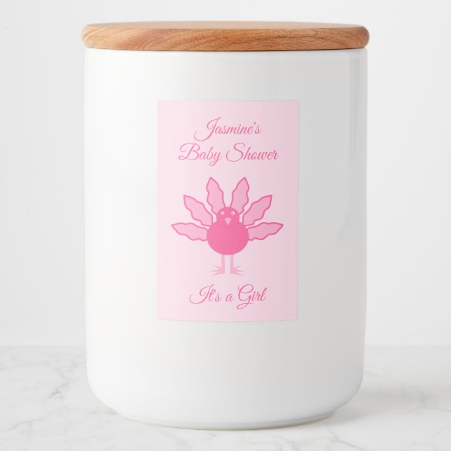 Pretty Pink Baby Girl Thanksgiving Turkey Custom Food Label (Front)