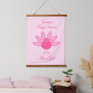 Pretty Pink Baby Girl Thanksgiving Turkey Custom Hanging Tapestry
