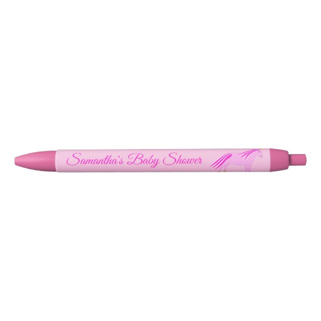 Pretty Pink Baby Girl Unicorn Baby Shower Custom Black Ink Pen (Front)