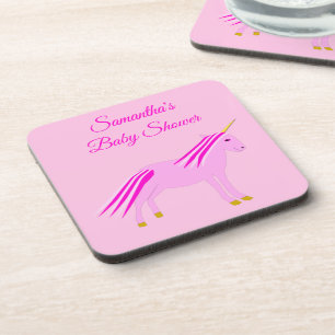 Pretty Pink Baby Girl Unicorn Baby Shower Custom Coaster