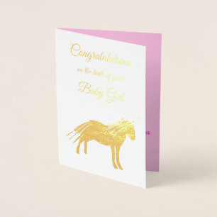 Pretty Pink Baby Girl Unicorn Congratulations Foil Card