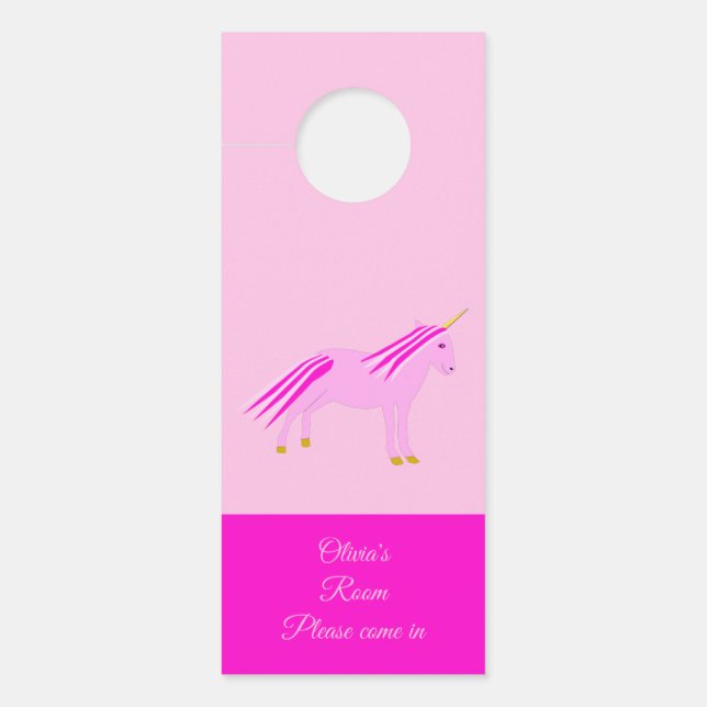 Pretty Pink Baby Girl Unicorn Custom Nursery Door Hanger (Front)