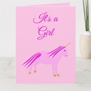 Pretty Pink Baby Girl Unicorn Gender Reveal Card