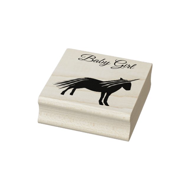 Pretty Pink Baby Girl Unicorn Gender Reveal Custom Rubber Stamp (Stamp)