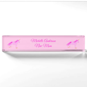 Pretty Pink Baby Girl Unicorn New Mum Nameplate
