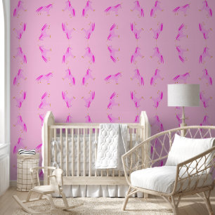 Pretty Pink Baby Girl Unicorn Patterned Wallpaper