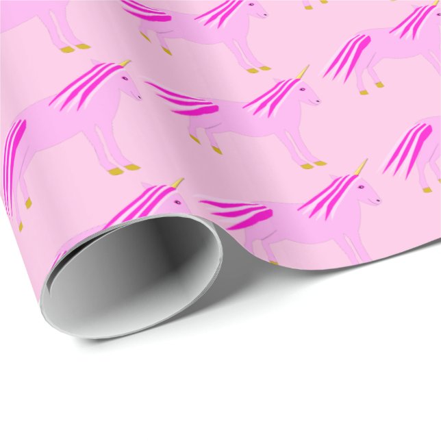 Pretty Pink Baby Girl Unicorn Patterned Wrapping Paper (Roll Corner)