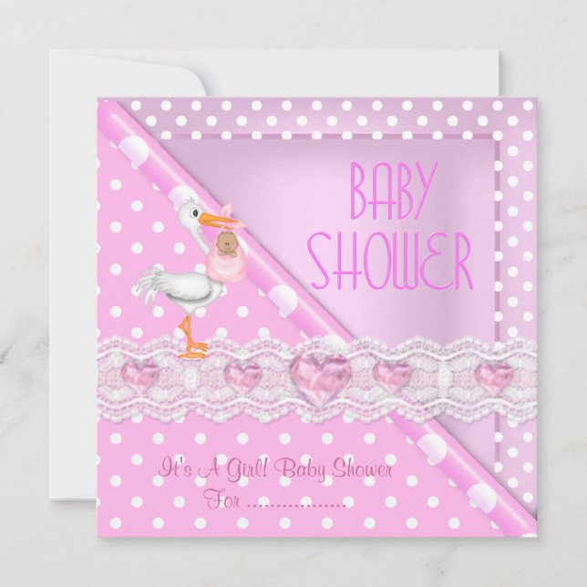 Pretty Pink Baby Shower Girl Baby Polka Dots Invitation (Front)