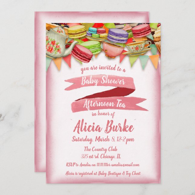 Pretty Pink Baby Shower Tea Party Invitation (Front/Back)