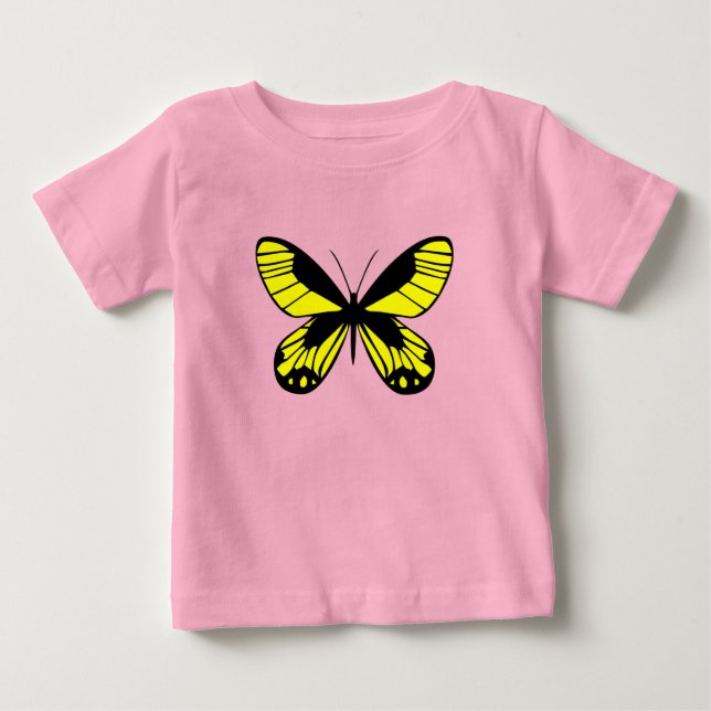 Pretty Pink Baby T-Shirt Yellow Butterfly Graphic  (Front)