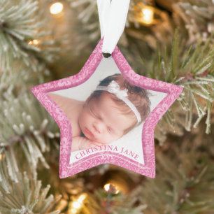Pretty Pink Baby's First Christmas Photo Star Ornament