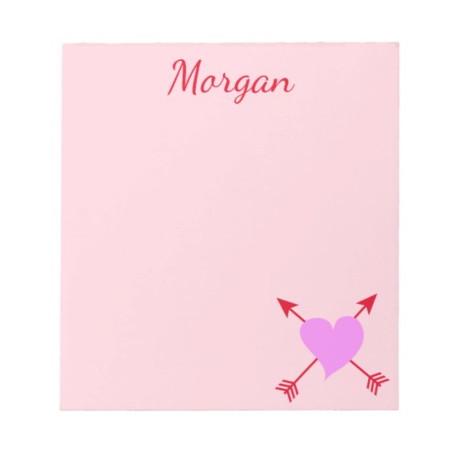 Pretty Pink Background with Purple heart Notepad (Front)