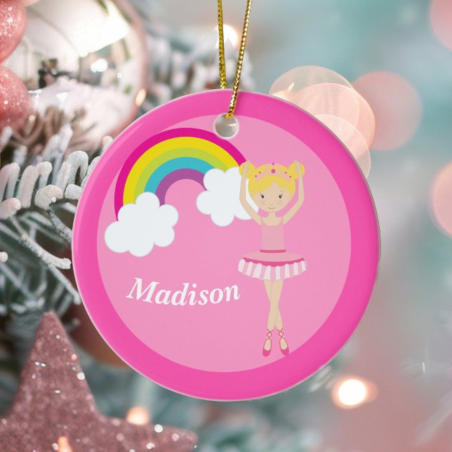 Pretty Pink Ballerina Blonde Girl Monogram Kids Ceramic Ornament (Creator Uploaded)