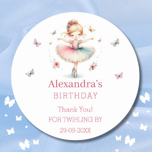 Pretty Pink Ballerina Girl Birthday Thank You   Classic Round Sticker