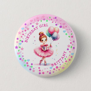 Pretty Pink Ballerina Girl's Birthday Girl 6 Cm Round Badge
