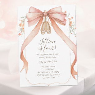 Pretty Pink Ballet Girls Fourth Birthday Invitation