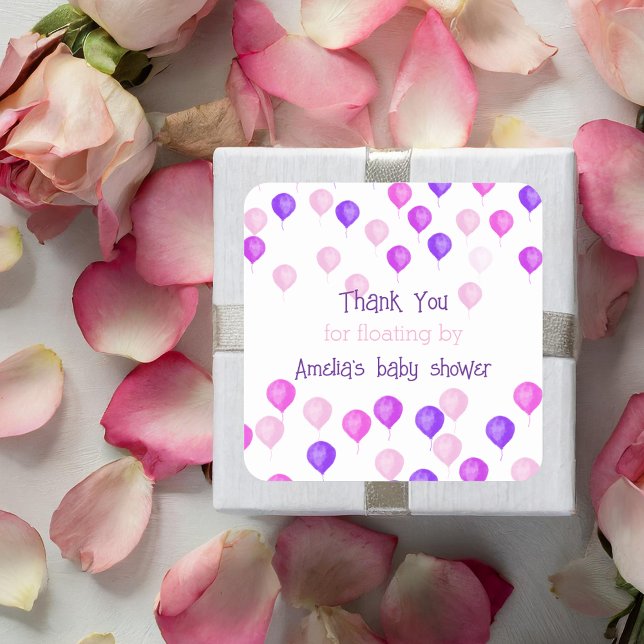 Pretty Pink Balloons Baby Shower Square Sticker (Creator Uploaded)
