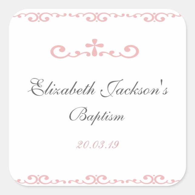 Pretty Pink Baptism Sticker Tags (Front)